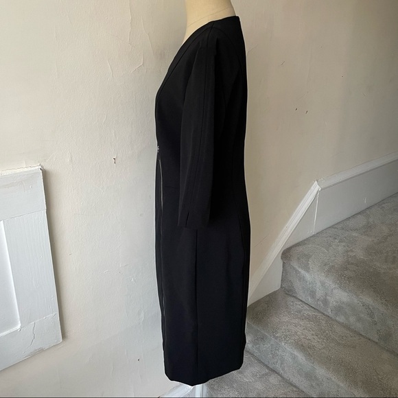BOSS Hugo Boss Deazema Twill Jersey Dress Black Zipper Accent Sheath Size 6 EUC - Picture 4 of 10